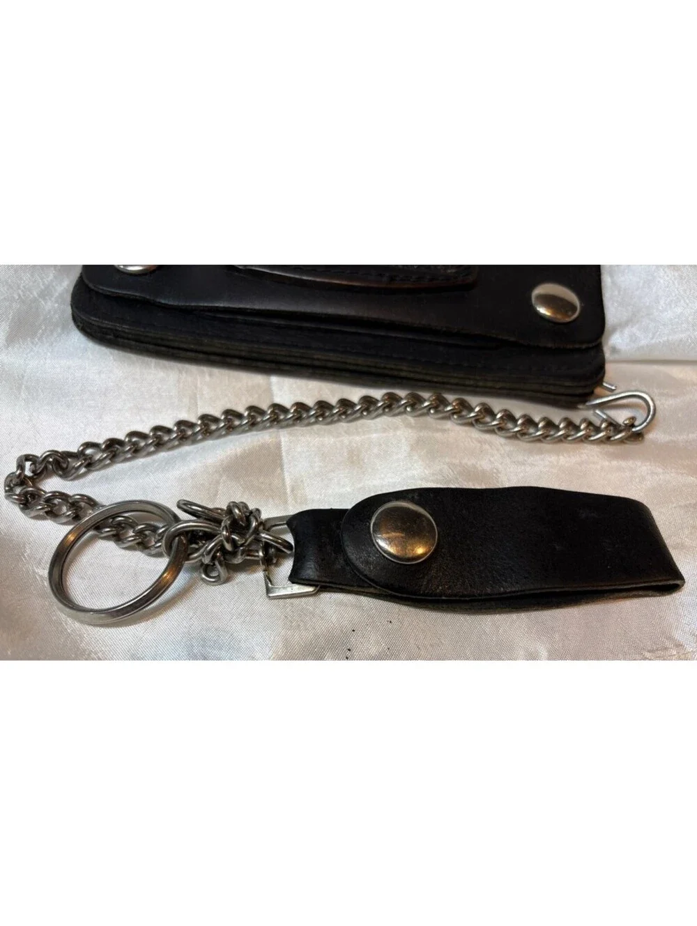 VTG Genuine Handcrafted Leather Biker Bifold Wallet, Chain Black Embossed Eagle